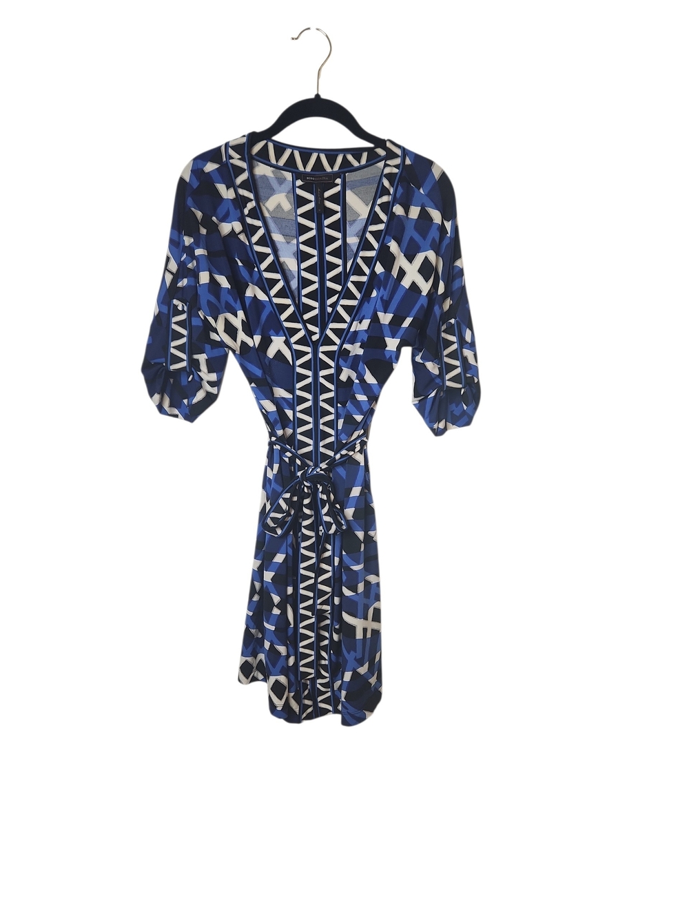 BCBGMaxAzria Women's Blue/White/Black Geometric Print Dress Size M